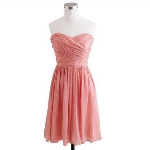 J. Crew Dresses & Skirts - 💗 J. Crew Arabelle Strapless Coral Pink Silk Chiffon Dress | Altered 2/4